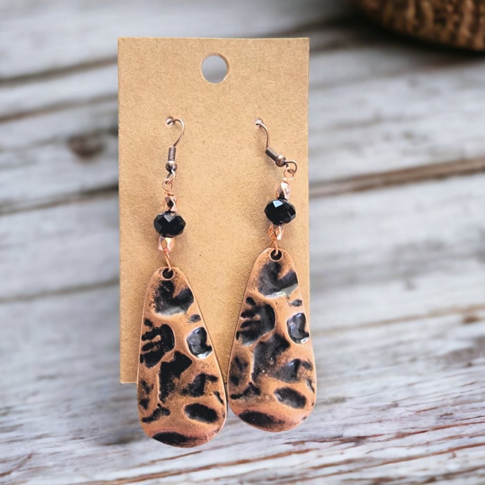 Copper and Black Beaded‎ Earrings - Hand Crafted - New